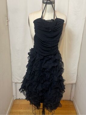 BCBGMaxAzria Black Strapless Ruffled Cocktail Dress